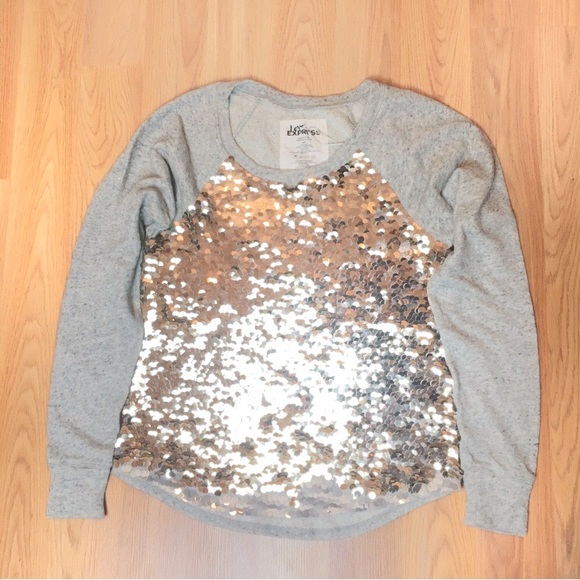 Express Crewneck with Reversible Gold Metallic and Cream Sequins Size M - Picture 5 of 9